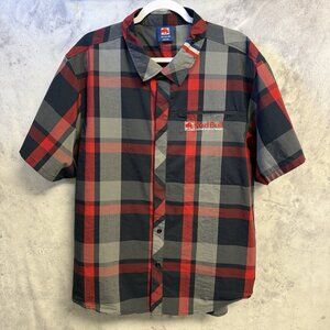 Red Bull Distribution Shirt Red Short Sleeve Button Down Plaid Mens 2XL 28x29